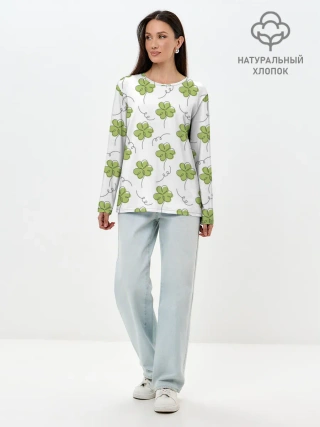 Лонгслив женский. Хлопок / Клевер на День святого Патрика