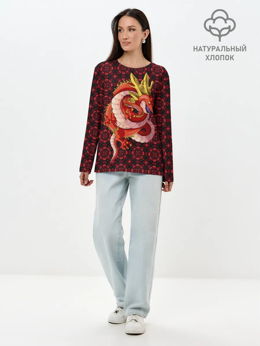 Лонгслив женский. Хлопок / Шар дракона