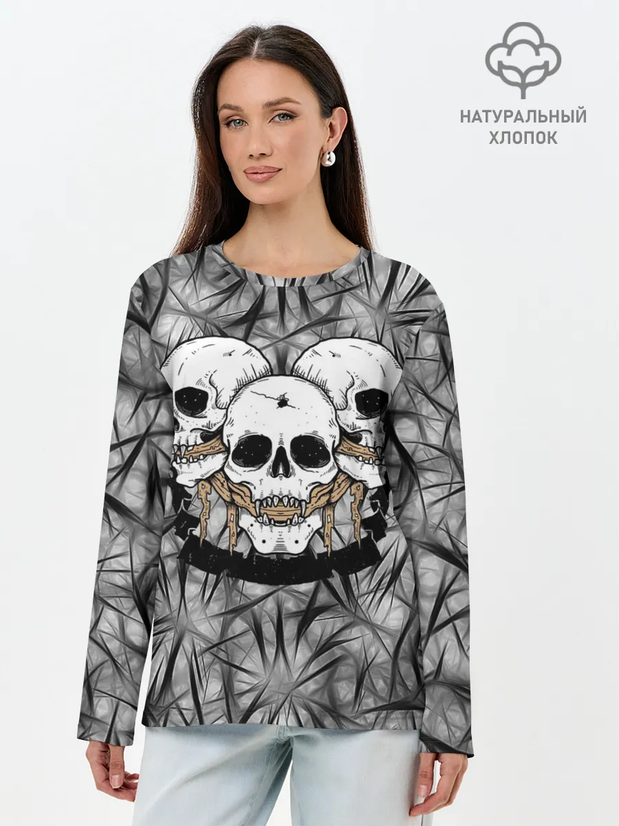 Лонгслив женский. Хлопок / Черепа