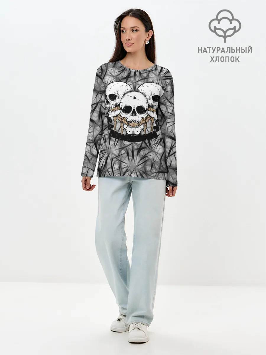 Лонгслив женский. Хлопок / Черепа