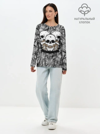 Лонгслив женский. Хлопок / Черепа