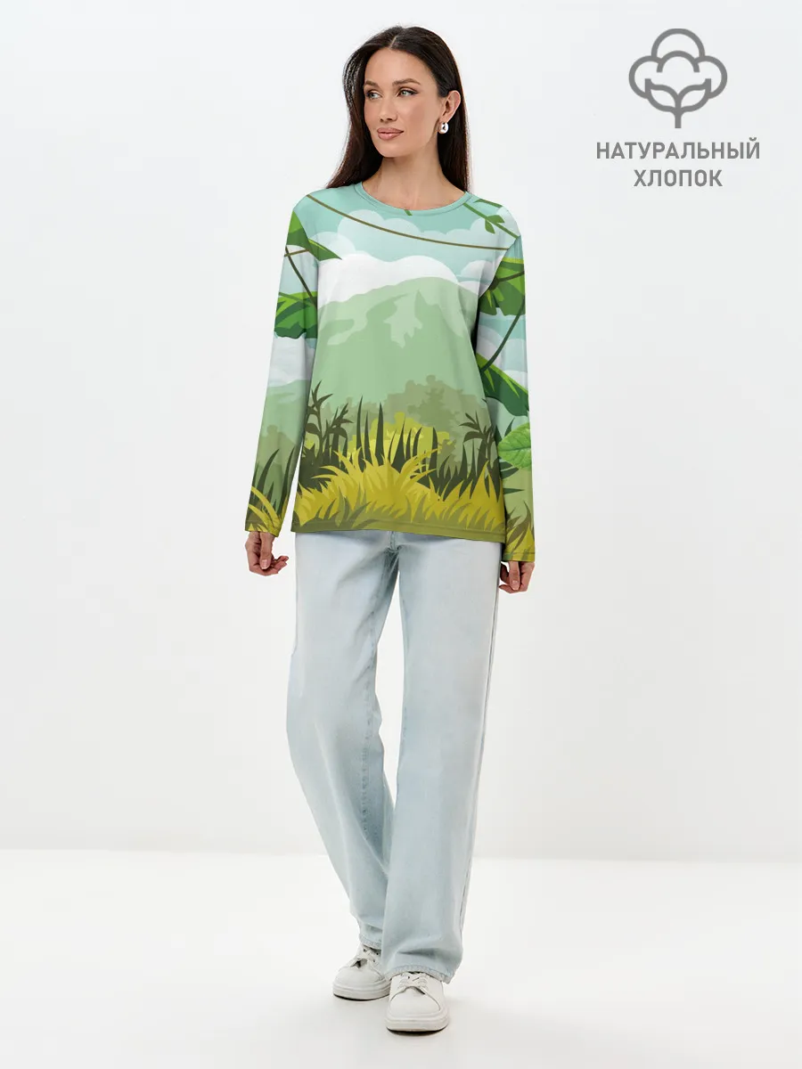 Лонгслив женский. Хлопок / Тропики