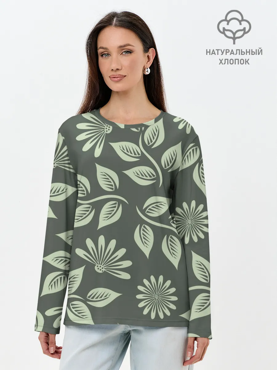 Лонгслив женский. Хлопок / Цветы