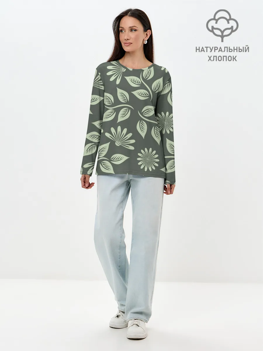 Лонгслив женский. Хлопок / Цветы