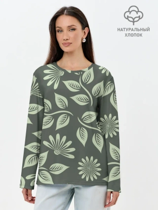 Лонгслив женский. Хлопок / Цветы