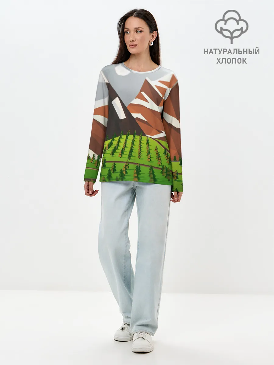 Лонгслив женский. Хлопок / Горы