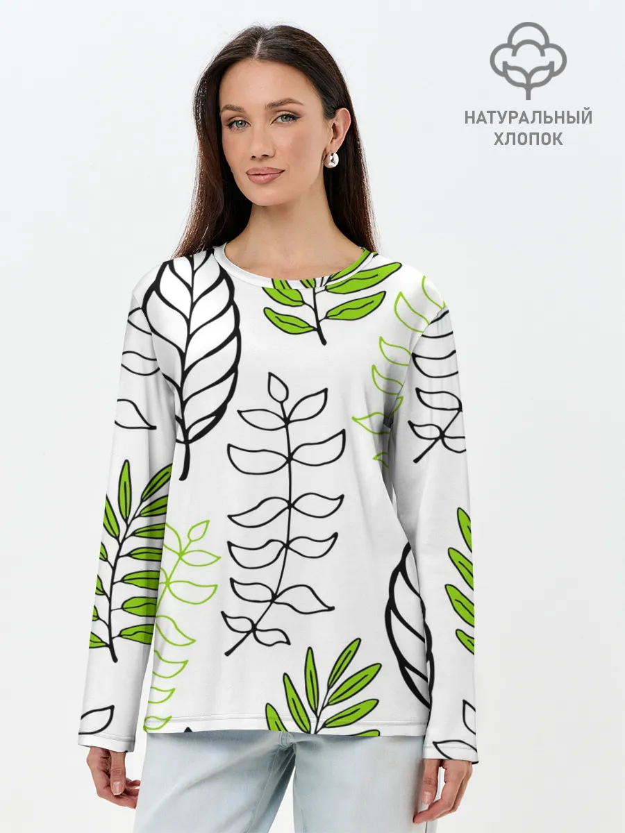 Лонгслив женский. Хлопок / Листья