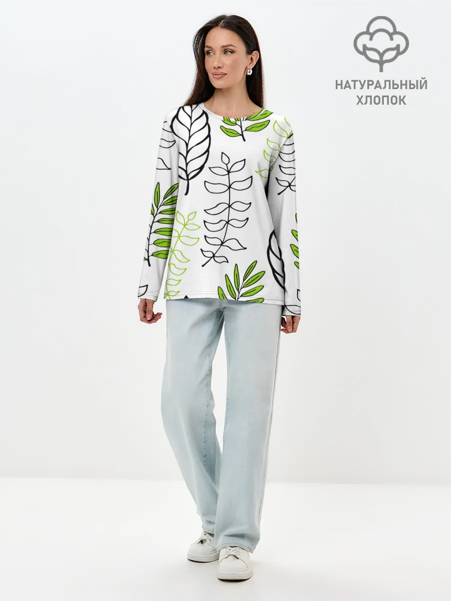 Лонгслив женский. Хлопок / Листья