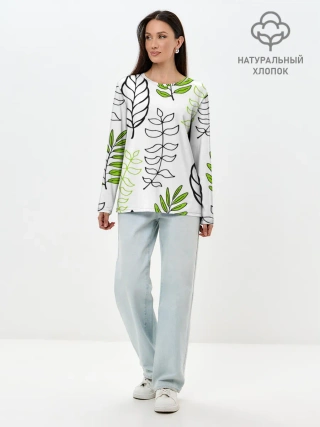 Лонгслив женский. Хлопок / Листья