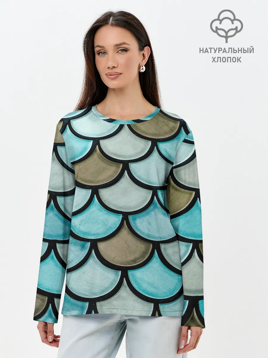 Лонгслив женский. Хлопок / Кожа дракона