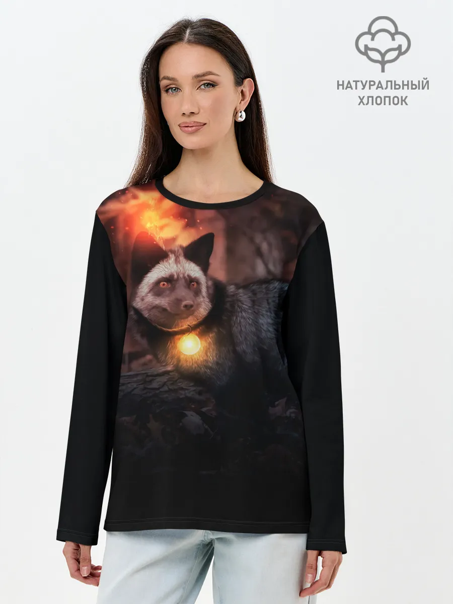 Лонгслив женский. Хлопок / Волшебная лисица