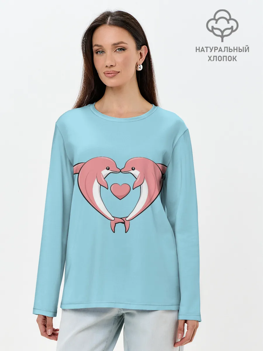 Лонгслив женский. Хлопок / Дельфины
