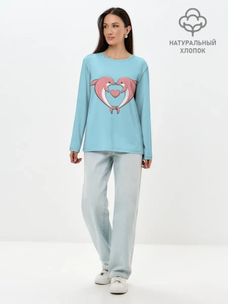 Лонгслив женский. Хлопок / Дельфины