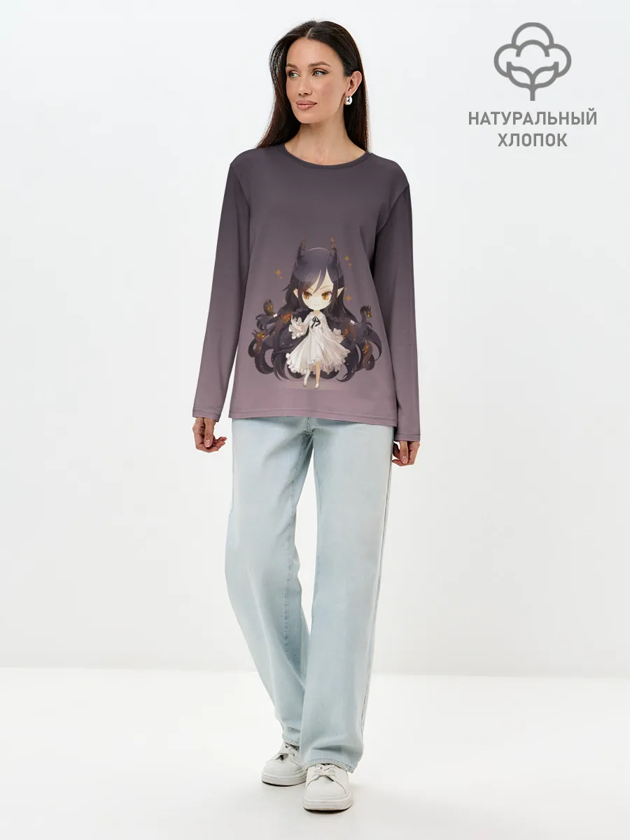 Лонгслив женский. Хлопок / демоница волосы змеи милашка