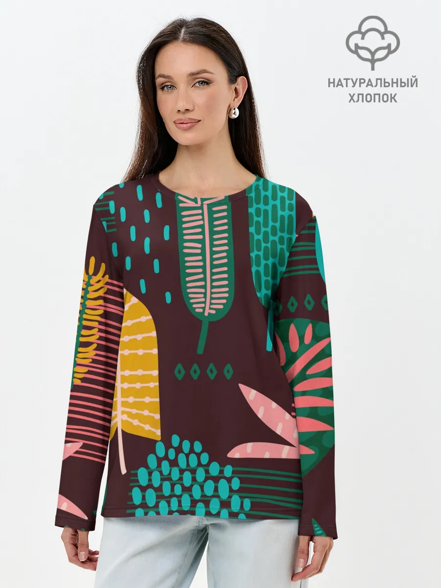 Лонгслив женский. Хлопок / Листья