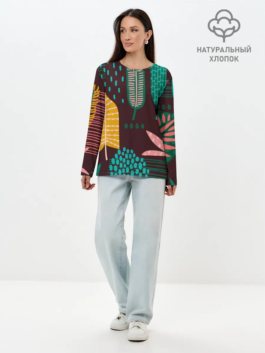 Лонгслив женский. Хлопок / Листья