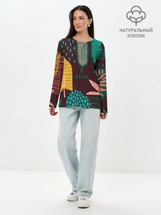 Лонгслив женский. Хлопок / Листья