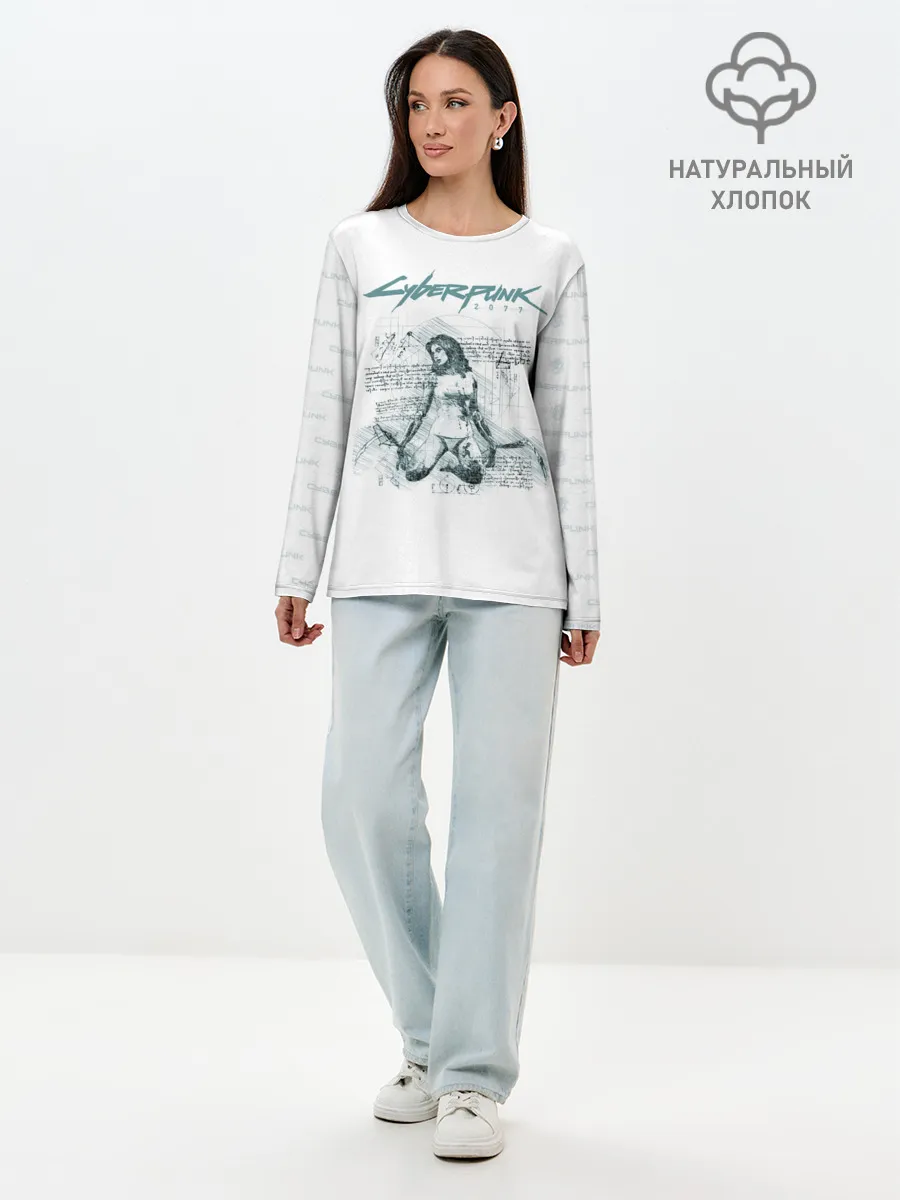 Лонгслив женский. Хлопок / КЛИНКИ БОГОМОЛА Cyberpunk 2077