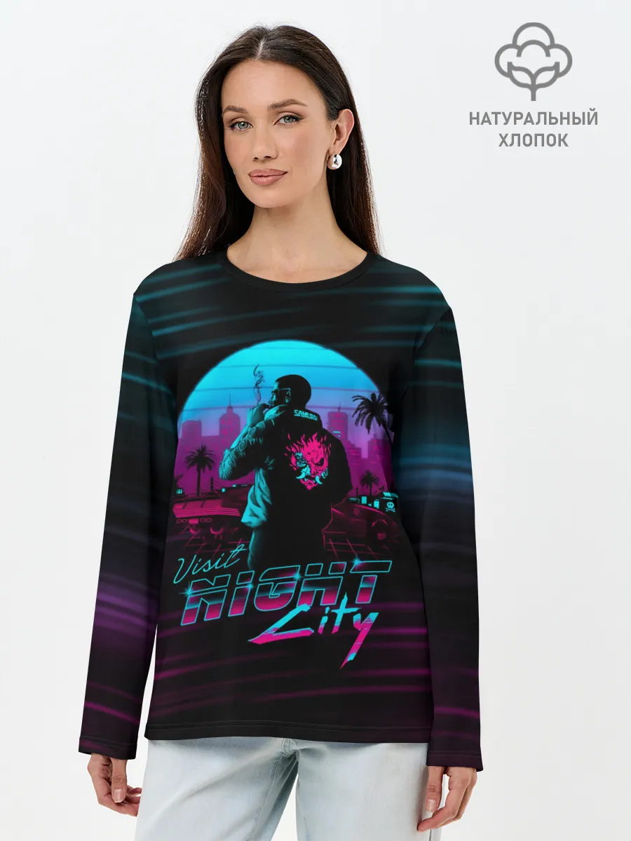 Лонгслив женский. Хлопок / Cyberpunk 2077 NIGHT CITY