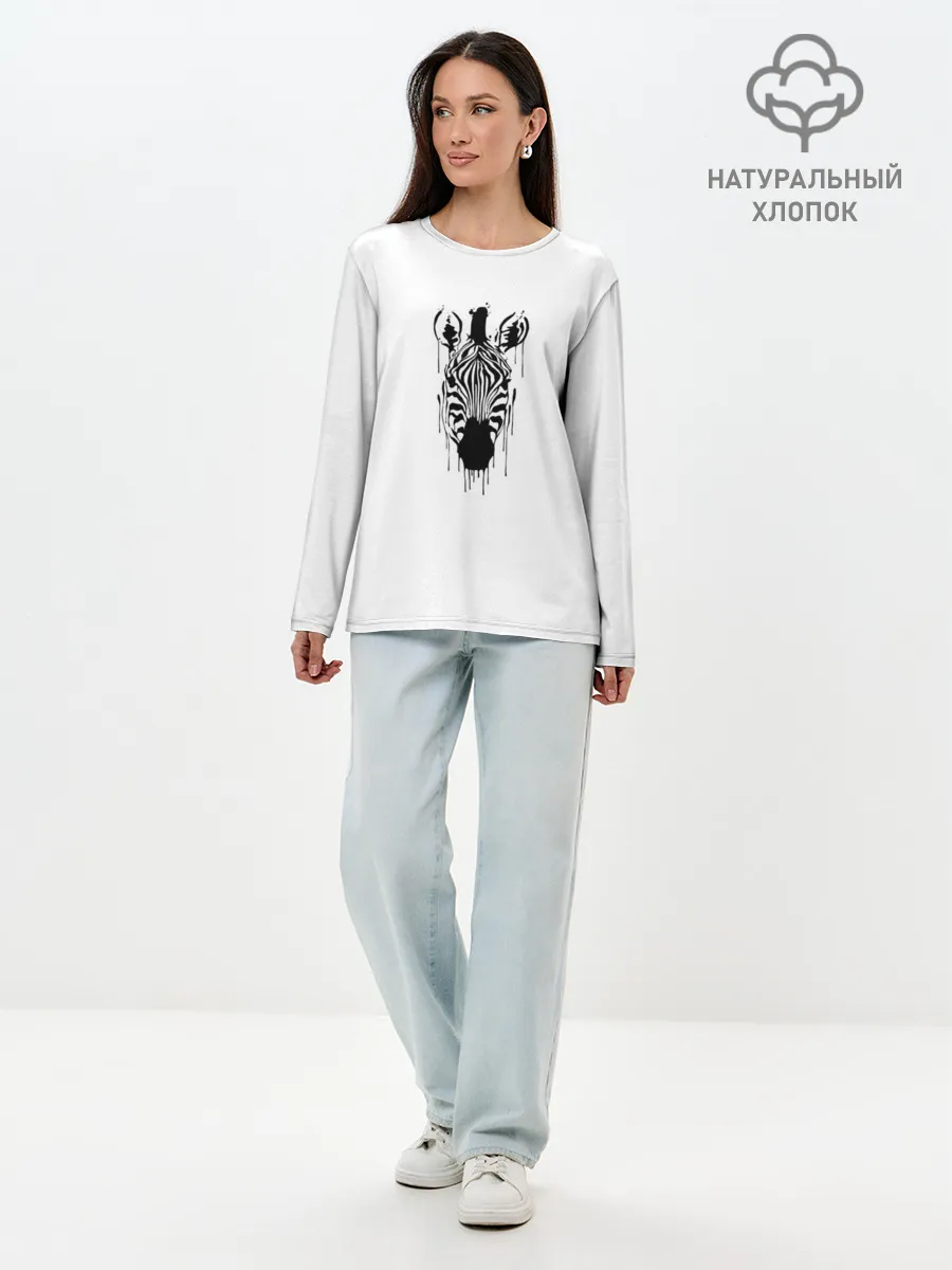 Лонгслив женский. Хлопок / Зебра минимализм