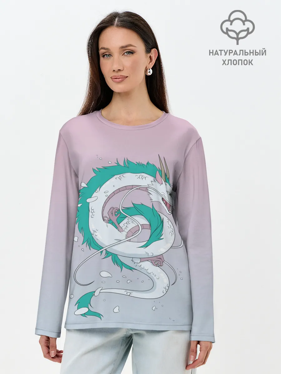 Лонгслив женский. Хлопок / водный дракон
