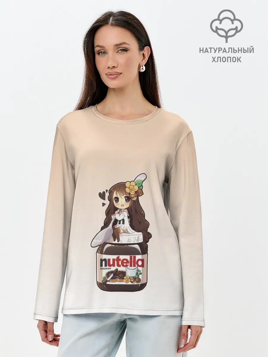 Лонгслив женский. Хлопок / анимешная девочка с нутэллой