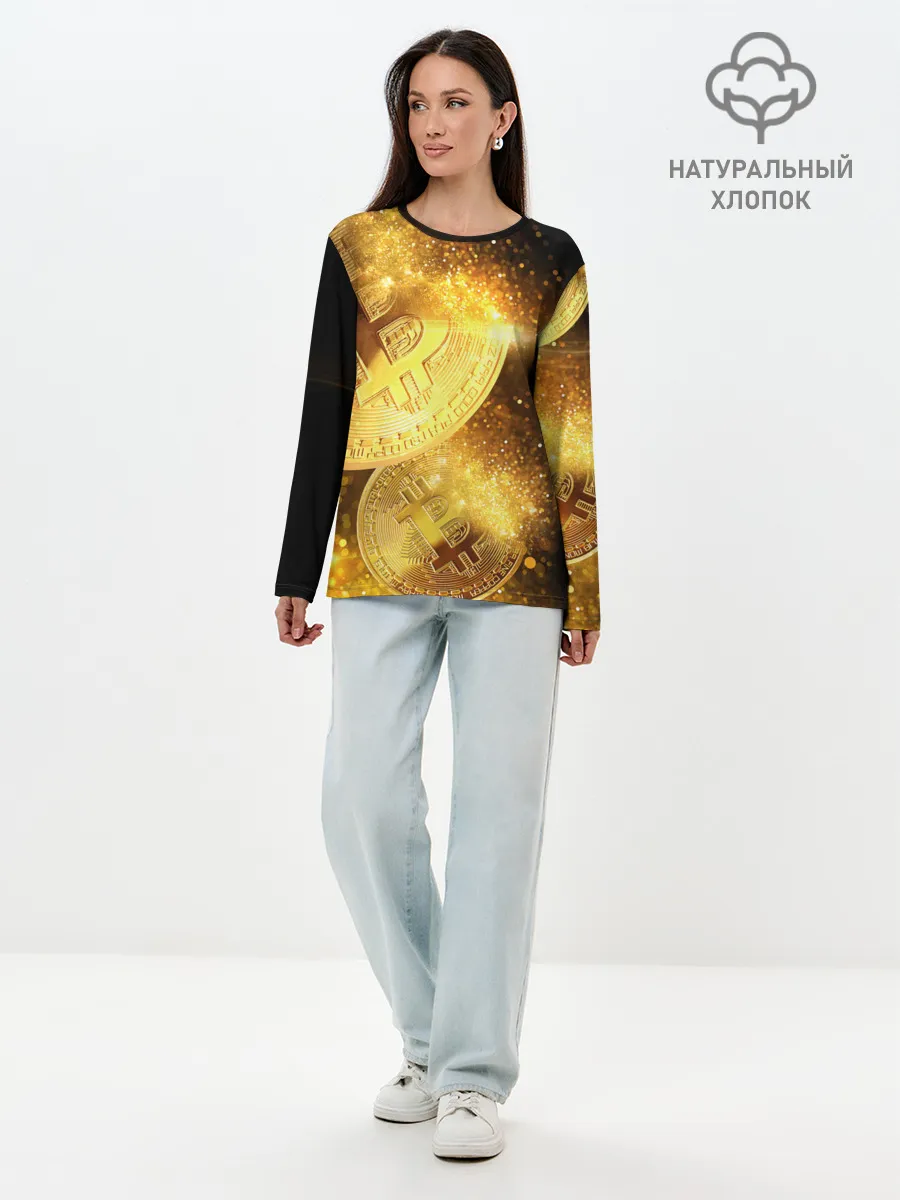 Лонгслив женский. Хлопок / БИТКОИН ЗОЛОТО | BITCOIN GOLD