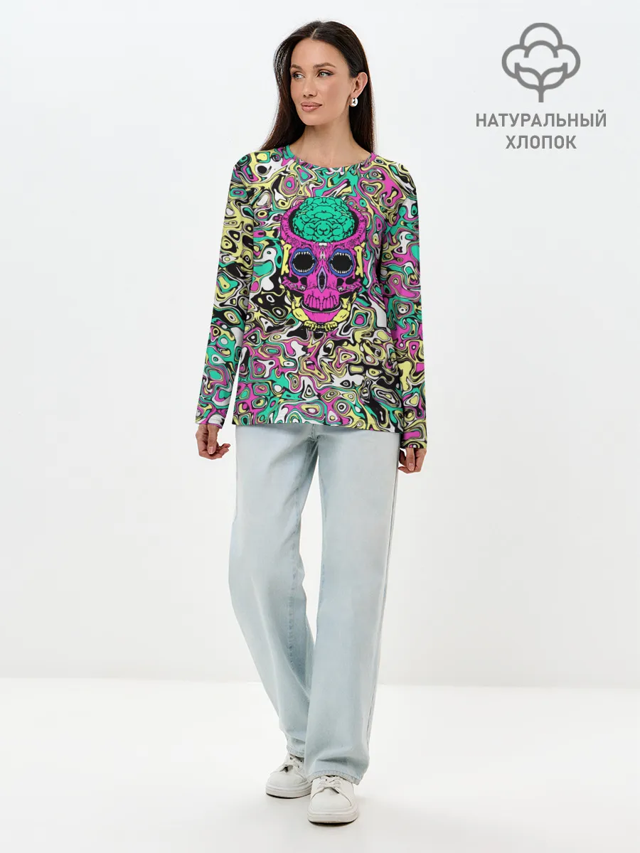 Лонгслив женский. Хлопок / Череп