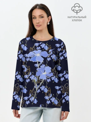 Лонгслив женский. Хлопок / Незабудки