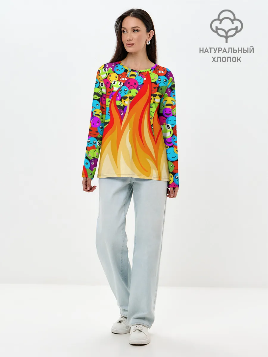 Лонгслив женский. Хлопок / SLAVA MARLOW - Смайлики