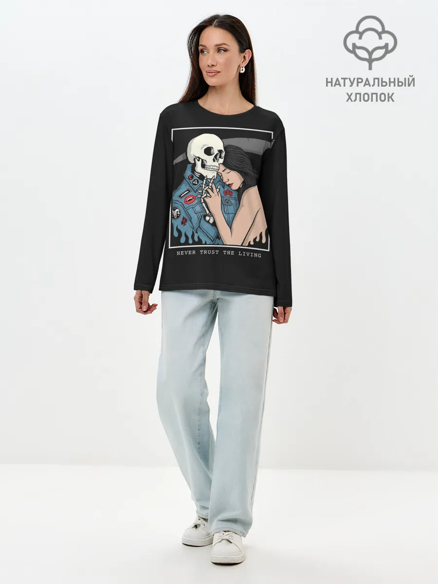 Лонгслив женский. Хлопок / NEVER TRUST THE LIVING