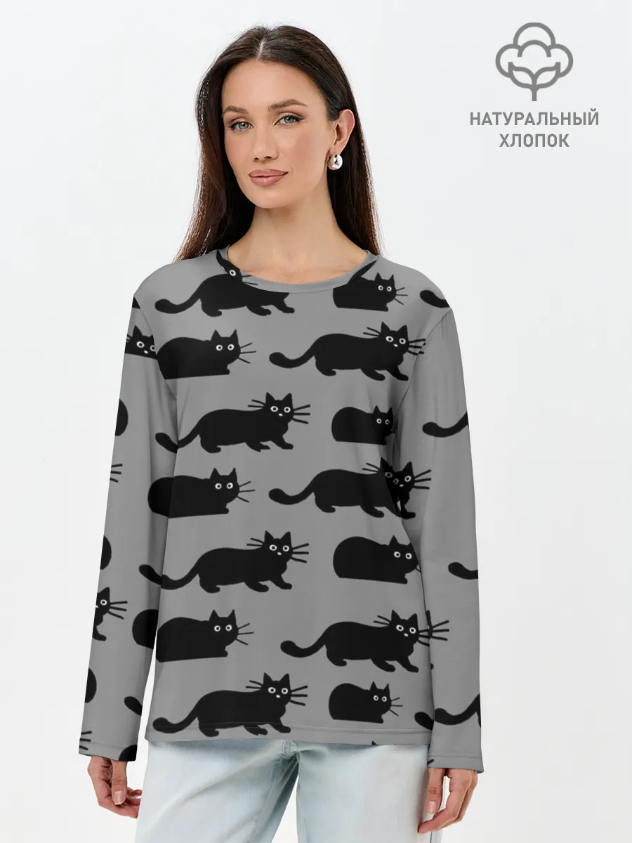 Лонгслив женский. Хлопок / Котики