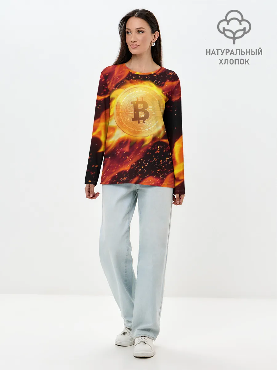 Лонгслив женский. Хлопок / БИТКОИН ОГОНЬ