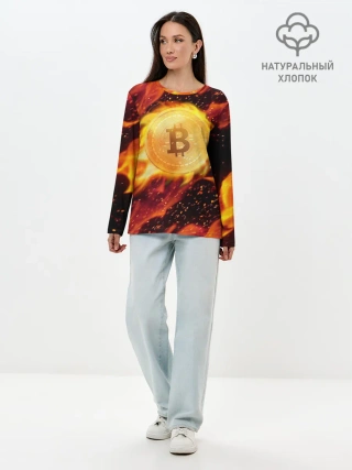 Лонгслив женский. Хлопок / БИТКОИН ОГОНЬ