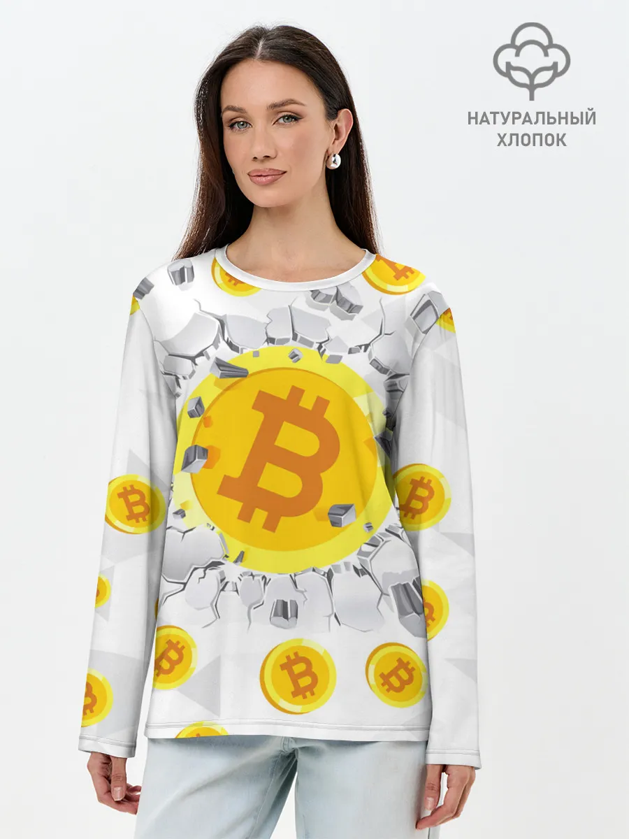 Лонгслив женский. Хлопок / БИТКОИН | BITCOIN