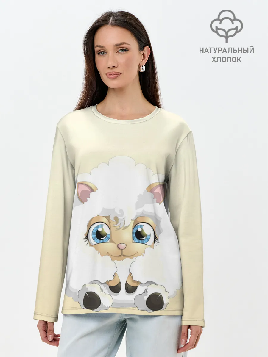 Лонгслив женский. Хлопок / Мультяшная овечка облако