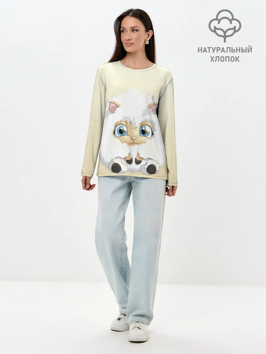 Лонгслив женский. Хлопок / Мультяшная овечка облако