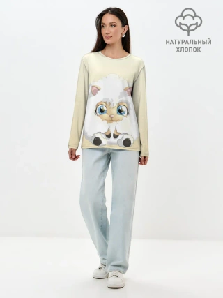 Лонгслив женский. Хлопок / Мультяшная овечка облако