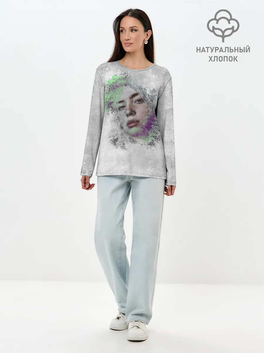 Лонгслив женский. Хлопок / Билли Айлиш красочная