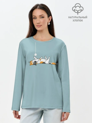 Лонгслив женский. Хлопок / Котик грустит