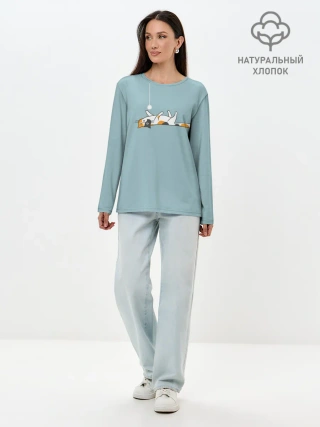 Лонгслив женский. Хлопок / Котик грустит