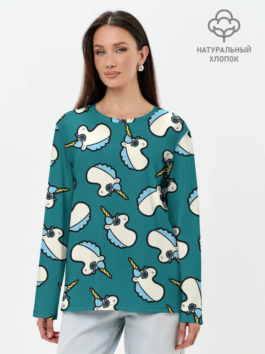 Лонгслив женский. Хлопок / Крутые Единороги