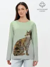 Лонгслив женский. Хлопок / дикий кот оцелот
