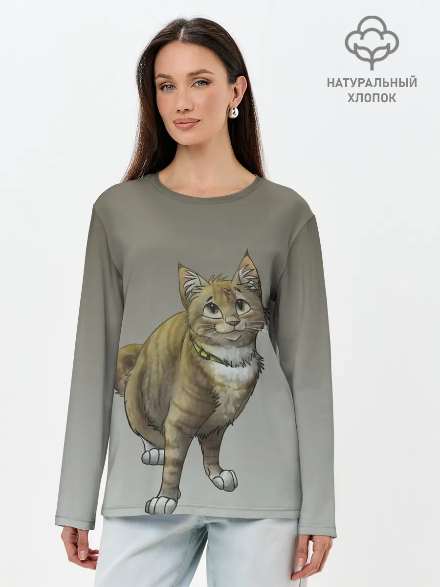 Лонгслив женский. Хлопок / полосатый уличный кот