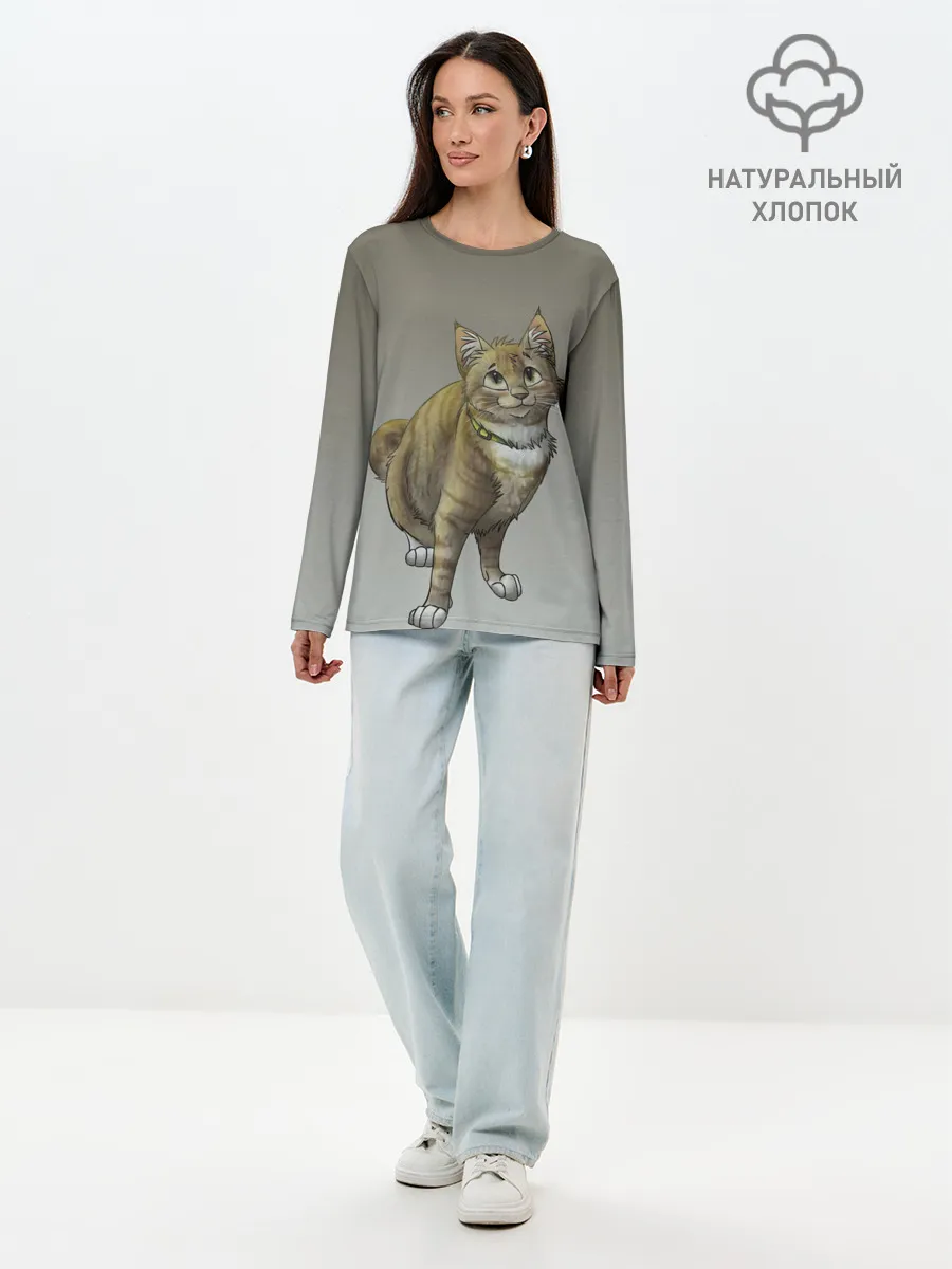 Лонгслив женский. Хлопок / полосатый уличный кот