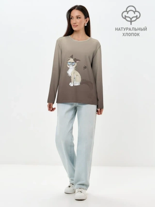 Лонгслив женский. Хлопок / сварливый кот мем нет