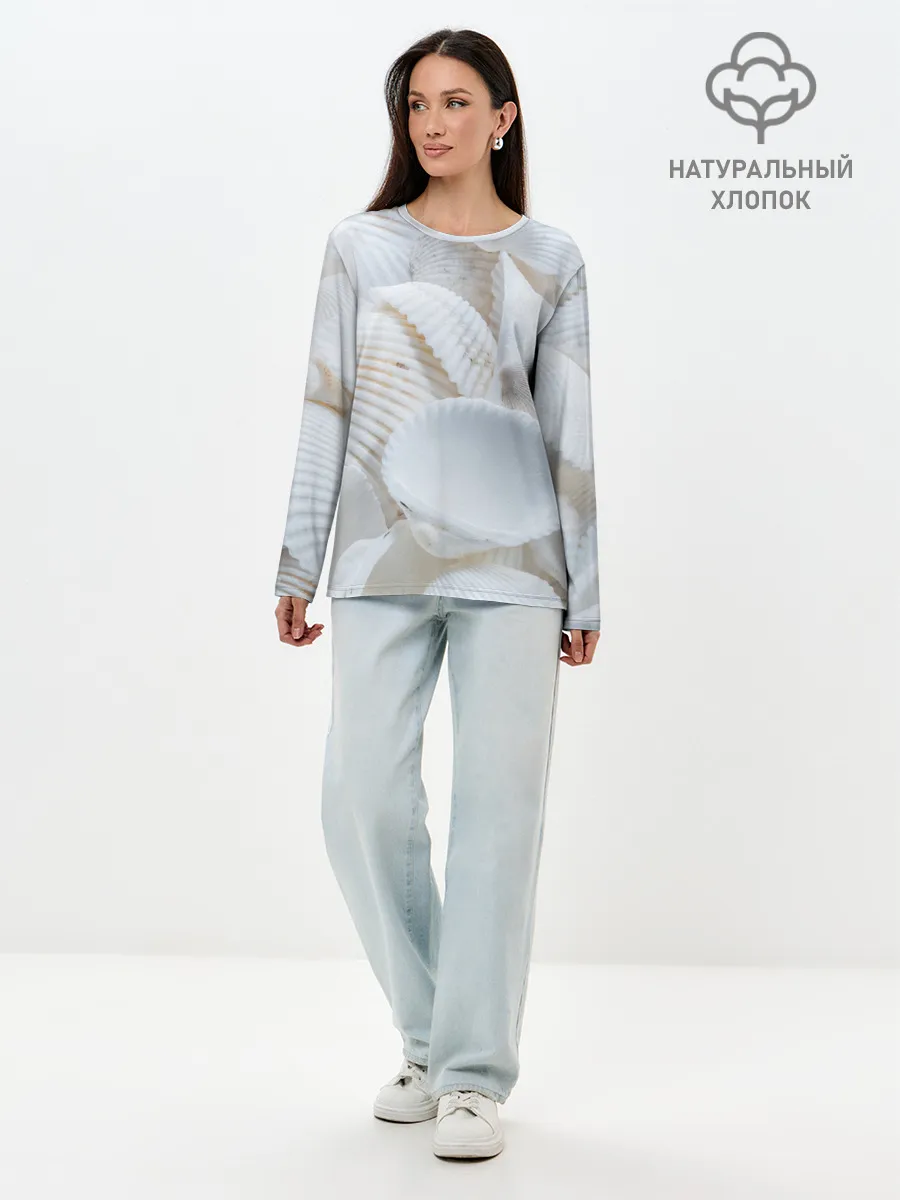 Лонгслив женский. Хлопок / Ракушки