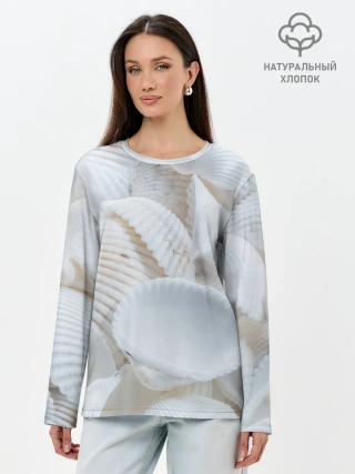 Лонгслив женский. Хлопок / Ракушки