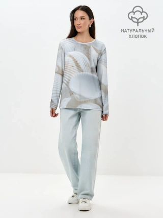 Лонгслив женский. Хлопок / Ракушки