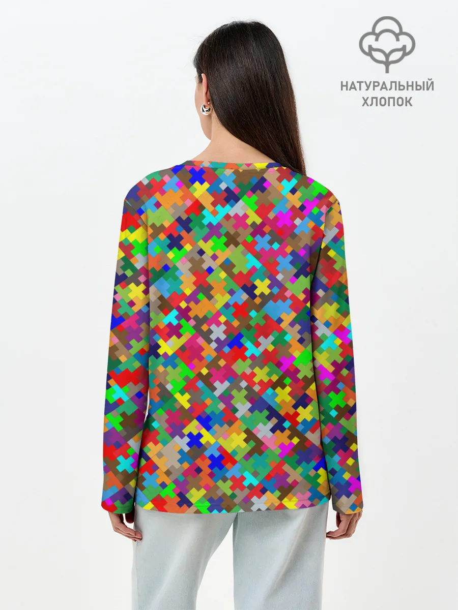 Лонгслив женский. Хлопок / РАЗНОЦВЕТНЫЙ ПАЗЛ